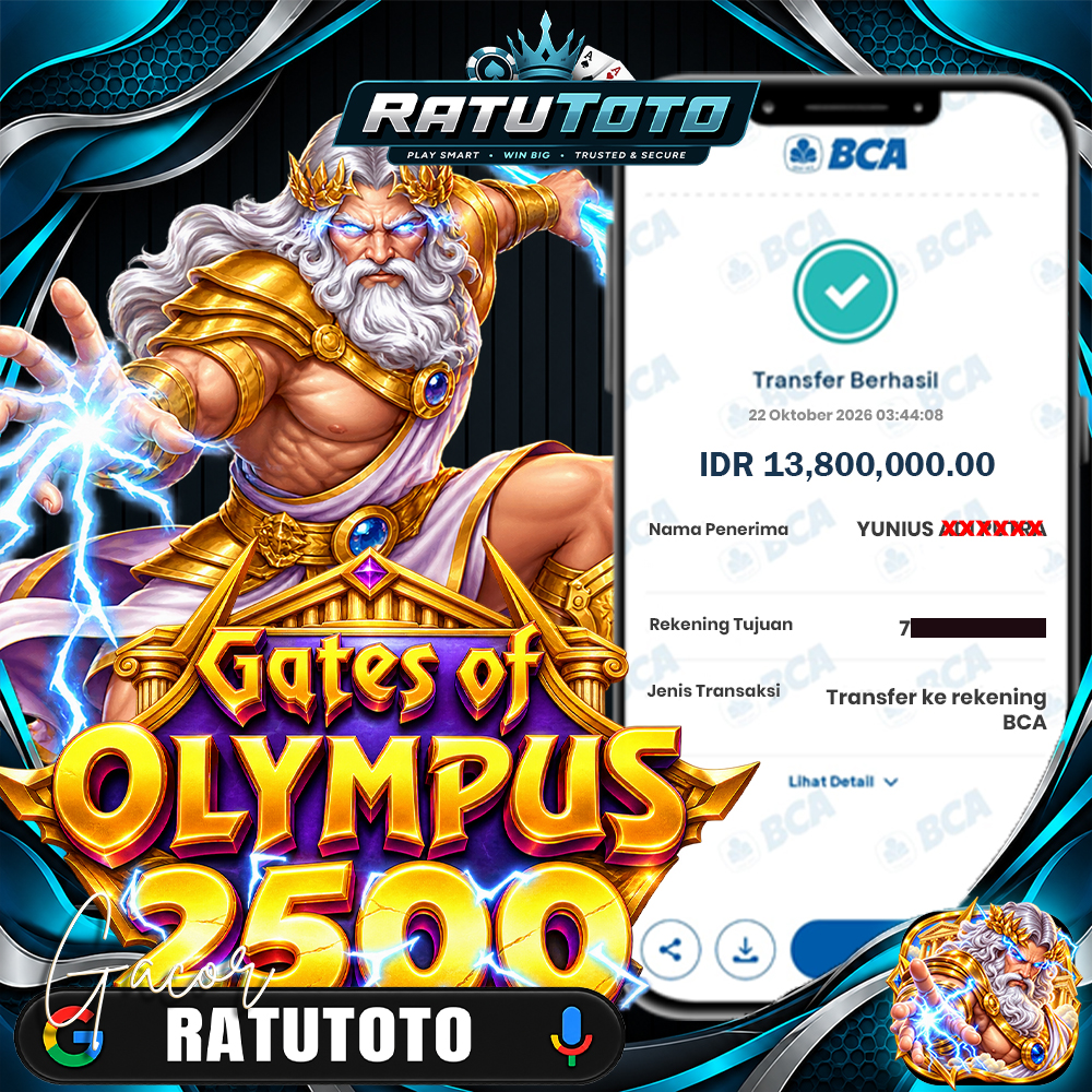 Bukti Kemenangan RATUTOTO – Rp13.800.000 dari Gates of Olympus 2500